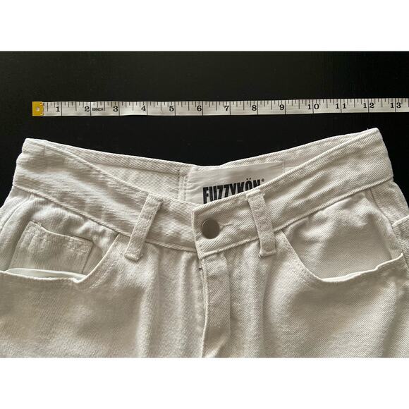 FUZZYKON White Distressed Wide Leg Denim Jeans sz M (24w) - Picture 8 of 12